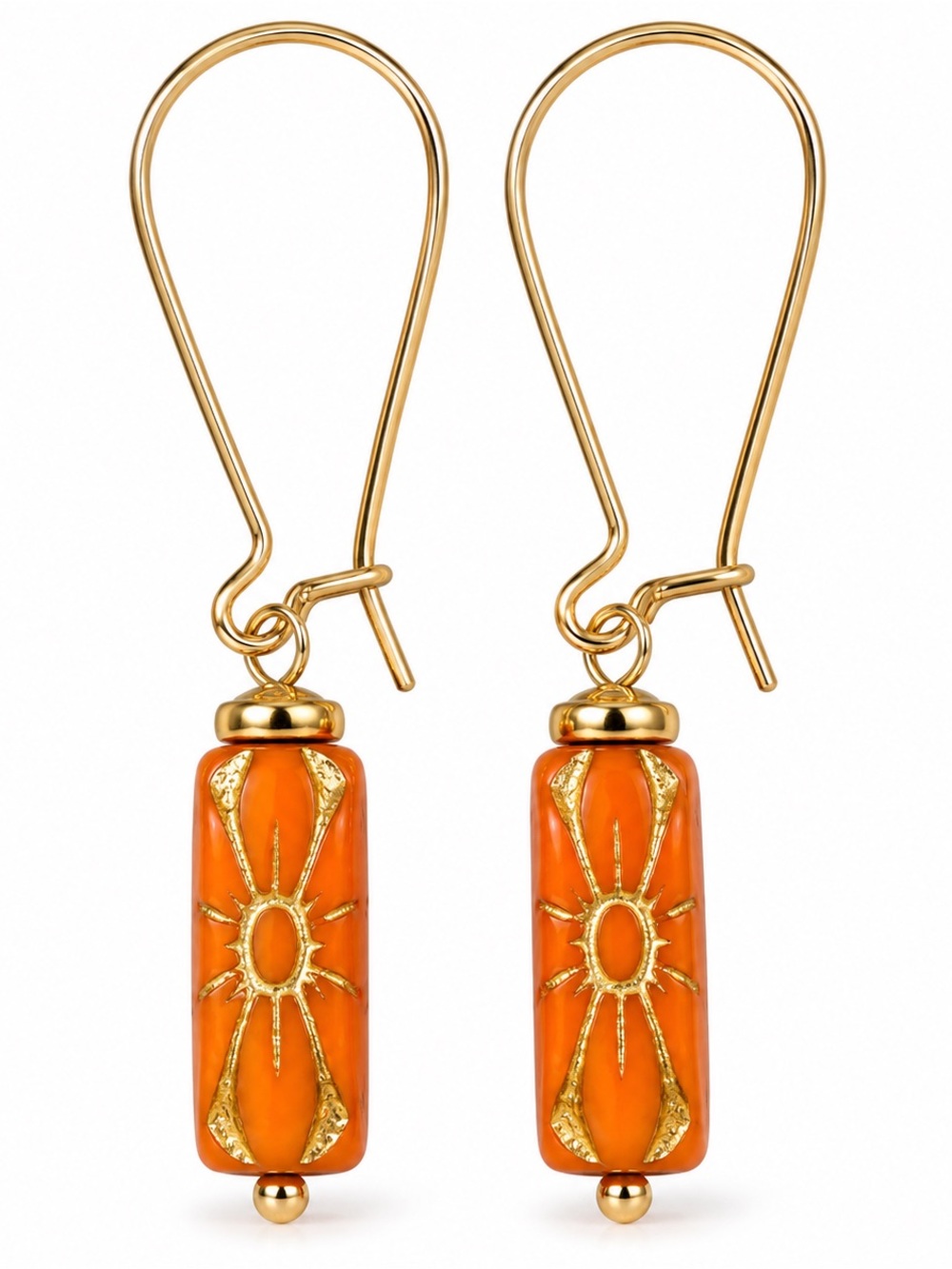 Gold & Orange Sun Motif Drop Earrings